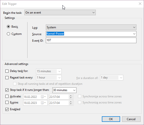 Trigger im Task Scheduler